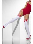 Smiffys Opaque Hold-Ups, White with Red Bows, Fever Hosiery Fancy Dress, Fever Dress Up Accessories