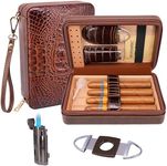 TOIKA Brown Alligator Ridges Leather Cigar Humidor，Built-in Removable Cedar Tray Set 4 Cigars W/Cutter Lighter (Brown)