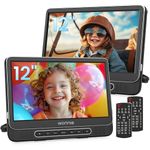 WONNIE - Two 12" Car DVD Players, Dual Screen, Portable, Car Headrest with 5 Hour Rechargeable Battery, 2 Mounting Brackets, Free of