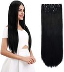 REECHO 14" Straight Short Length Long 4 PCS Set Thick Clip in on Hair Extensions Natural Black