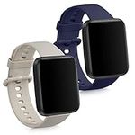 kwmobile Straps Compatible with Xiaomi Redmi Watch 2 Lite Straps - 2x Replacement Silicone Watch Bands - Beige/Dark Blue