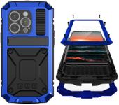 Simicoo Compatible with iPhone 16 Pro Max Metal Case with Screen Protector Camera Protector Military Rugged Heavy Duty Shockproof Case with Metal Kickstand Full Body Tough Dustproof Case(Blue)