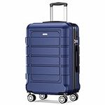 SHOWKOO Suitcase Medium 24-Inch Expandable PC+ABS Hard Shell Lightweight Durable Trolley Travel Carry-On Luggage with Double Spinner Wheels TSA Lock, 24" Deep Blue