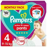 Pampers Baby Nappy Pants Size 4 (9-15kg), Active Fit, 168 Nappies, MONTHLY SAVINGS PACK, Pampers’ Trusted Fit and Comfort For Your Wild Child