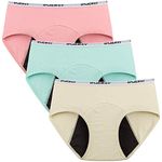 INNERSY Big Girls' Menstrual Cotton Period Underwear Hipster Panties 3-Pack for Teen(Large(Hip:32-33.5"), Brights)