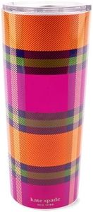 kate spade new york Cute Stainless Steel Mug, 24 Ounce Travel Tumbler, Double Wall Insulated Cup with Lid, Grand Plaid Duo