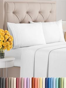 Full Size 4 Piece Sheet Set - Comfy Breathable & Cooling Sheets - Hotel Luxury Bed Sheets for Women and Men - Deep Pockets, Microfiber, Extra Soft & Wrinkle Free Sheets - White Oeko-Tex Bed Sheet Set