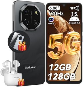 Blackview SHARK 6 Smart Phone, 5G Sim-Free & Unlocked Mobile Phones, 6.88" 120Hz Display, 12GB+128GB/2TB, Android 15 Phone 16MP+8MP AI Camera, 5000mAh/18W, Fingerprint/Eye Comfort Mode, GPS/OTG/NFC