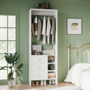VOWNER Custom Closet System with 3 Drawers, 29.5" Closet Organizer, White | With Hanging Rod and Garment Rack, Multiple Combination Options for Bedrooms, Custom Closet, Matches Various Room Layouts
