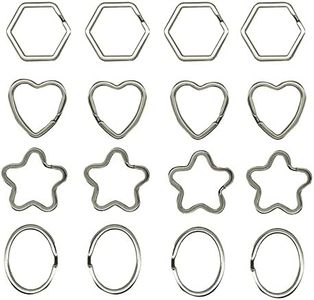 Pinenjoy 40Pcs Key Rings with Heart Cinquefoil Oval Hexagonal Shape Metal Split Keychain Connector Silver Flat Loop for DIY Crafts Car Pet Dog Home Tag