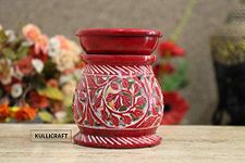 KC KULLICRAFT Handcrafted Soapstone Floral Carving Aroma Burner,Oil Diffuser with 1 Free Tea Light Candle (Red)