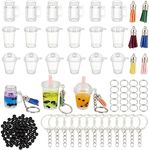 OLYCRAFT 204pcs Mini Cup Keychain Kit Bubble Tea Keychain Accessories Set NO-Glue Bubble Tea Keychain Kit Mini Cup Pendants with Keychain Rings Tassels Bubbles Straws for Key Chain DIY Earring Making