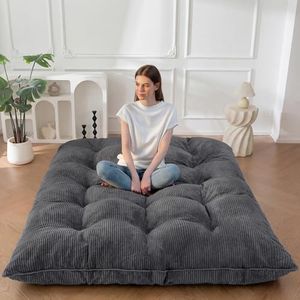 MAXYOYO 6" Japanese Floor Mattress, Foldable Futon Mattress Queen Size, Tufted Roll Up Floor Bed, Thick Tatami Mat Sleeping Pad Portable Lounger for Camping Guest Room Dormitory Bedroom RV, Dark Grey