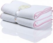 Lotus Linen Luxury Scallop Piping Bath Sheet Set of 2, 100% Zero Twist Cotton, Oversized Bath Towel, Ultra Soft Absorbent, Extra Large Towels for Bathroom (Pink Piping, Bath Sheet (Pack of 2))