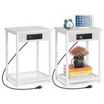 SHINOSKE White Night Stands with Charging Station,Bedside Table Set of 2 with USB Ports and Outlets,Modern Side Table End Table with 2-Tier Open Storage Shelf,for Small Spaces,Living Room,Bedroom,Sofa