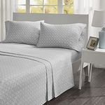 Comfort Spaces Flannel Breathable Warm Deep Pocket Sheets with Pillow Case Bedding, Full, Geo Grey