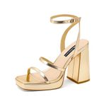 MIRAAZZURRA Platform Strappy Heel Sandals Square Open Toe Two Strap Chunky High Heeled Sandals with Buckle Ankle Strap for Women Party Wedding Dress Gold 6