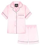 CityComfort Girls Short Pyjama Sets - Satin, Button Down 2 Piece Set - Girls Gifts (Pink, 11-12 Years)