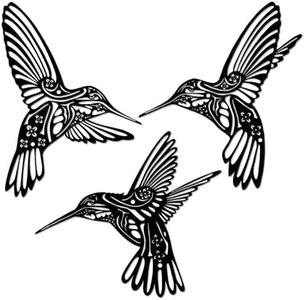 QZGXDECOR Outdoor Metal wall art decor,large black iron hummingbird Decoratives for garden,bedroom,bathroom,yard,farmhouse.yard,farmhouse(3PCS)