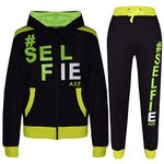 A2Z 4 Kids Tracksuit Boys Girls #Selfie Print Zipped Top Fleece Hoodie - T.S Selfie 01 Black & Neon Green 9-10.