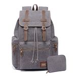 Canvas Vintage Backpack Casual Daypack School Leather Rucksack Laptop Bag by KAUKKO (Grey-1)