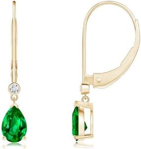 ANGARA Natural Emerald Earrings for Women | 0.7 ct Pear Shape Emerald Diamond Dangle Drop Earrings in Yellow Gold | May Birthday, Anniversary, Gemstone Jewelry Gift | AAAA | 6x4mm