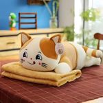 Tickles Sleeping Cat Soft Stuffed Plush Animal Pillow for Kids Boys & Girls (Size: 35 cm Color: White & Brown)