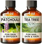 Patchouli Essential Oil for Diffuser & Tea Tree Oil for Skin Set - 100% Natural Aromatherapy Grade Essential Oils Set - 2x4 fl oz - Kukka