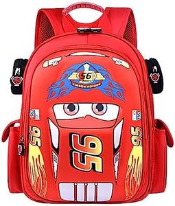 Nzahdwu Kids Caroon Car Backpack, Novelty Toddler Backpack Waterproof Schoolbag Cute Backpacks for Boys Girls, Red, Medium, Classic