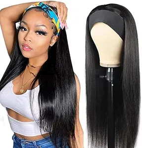 ISEE 10A Headband Wig Straight Human Hair Wigs for Black Women 180% Density Brazilian Virgin Hair Machine Made Headband Wig Non Lace Front Human Hair Wigs 26 inch