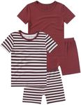 JunNeng Bamboo Viscose Pajamas for Toddler 4 Piece Summer Baby Boys Snug Fit Short Sleeve Striped PJs Sleepwear, 6-7 Years