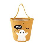 Secarond Halloween Trick or Treat Bags Halloween Candy Buckets Tote Bags Orange Black Ghost Halloween Party Bags, Orange, Medium