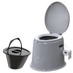 Large 5L Compact Portable Toilet Potty Loo with Seat Washable Basket and Toilet Roll Holder Lightweight Camping Loo, Camping WC for Pool Party Camping Caravan Picnic & Festivals Outdoor Grey
