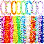 Elcoho 48 Pieces Hawaiian Leis Bulk Colorful Tropical Flower Garland Hawaiian Leis Necklace Beach Luau Party Supplies for Adults Summer Birthday Party Decorations