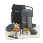 Borosil - Hot-N-Fresh Stainless Steel Insulated Lunch Box, Set of 3 (1pcs 350 ml + 2pcs 420 ml), Grey