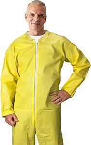 EZGOODZ Disposable Hazmat Suits, 2X-Large. Pack of 5 Yellow Disposable Coveralls. 82 GSM Polyethylene Polypropylene Lab Coveralls Disposable. Painters Suit with Open Cut Wrists & Ankles, Long Sleeves