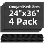 VAIIGO Corrugated Plastic Sheets 24" x 36", 4mm Black Blank Yard Lawn Signs, 4 Pack Plastic Poster Board, Coroplast Plastic Sheets for Garage Yard Sale Sign, A-Frame, Warnings, Divider, Crafts