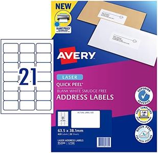 Avery Quick Peel A4 Labels for Laser Printers - Printable Packaging, Shipping & Address Labels - Mailing Stickers - White, 63.5 x 38.1 mm, 420 Labels / 20 Sheets (952000 / L7160)