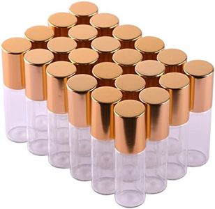 MaxMau Roller Bottles for Essential Oils, 24pcs 5ml Roll on Bottle Clear Glass Sample Test Refillable with Opener Funnel Dropper Golden Cap For Home Travel