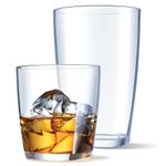 Glaver's Acrylic Clear Reusable Set of 8 Drinking Glasses - Set 17 oz Highball Glasses and 12 Oz Whiskey Glasses. BPA and Lead Free Glassware Cups Water Juice Cocktails Shatterproof