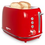 Toaster 2 Slice Stainless Steel Toaster Retro with 6 Bread Shade Settings, Bagel, Cancel, Defrost Function, 2 Slice Toaster with Extra Wide Slot, Removable Crumb Tray, Red