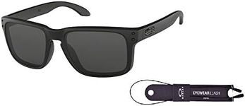 Oakley Holbrook OO9102 9102E5 57M Matte Black/Grey Square Sunglasses For Men + BUNDLE Accessory Leash Kit + BUNDLE with Designer iWear Eyewear Kit