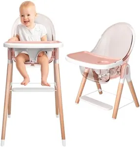 Children Of Design Classic Non-Reclinable 6 in 1 Baby High Chair for Babies and Toddlers, Modern Safe & Compact wooden Highchair, Easy to Clean, Removable Tray, Easy to Assemble