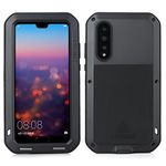 Love Mei for Huawei P20 Pro Shockproof Case,Outdoor Armor Shockproof Waterproof Dust/Dirt/Snow Proof Heavy Duty Hybrid Aluminum Metal Case Cover for Huawei P20 Pro 6.1 inch with Tempered Glass (Black)