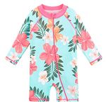 HUAANIUE Baby Girls One Piece Swimsuit Long Sleeve Swimwear UPF 50+ UV Sunsuit Cute Icecream Swimming Kids Wetsuit Zipper 4-12Y Swim Clothes