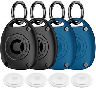 (4 Pack) AirTag Keychain Holder Case | IPX8 Waterproof, Ultra-Compact | Portable Air Tag Holder Cover for Dog Collar, Backpack, Keys, Luggage - 2 Black/2 Blue