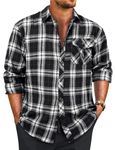 Linvich Plaid Button Down Flannel Shirts for Men Long Sleeve Casual Black Western Shirts Mens Fashion Shirts XL