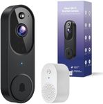 SJCODE 1080P Smart Video Doorbell Included Ring Chime, Wide-Angle Lens, Battery Powered, 2 Way Audio, Night Vision, Human Detection, Security Camera Wireless for Indoor/Outdoor Surveillance (Black)