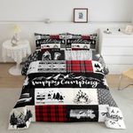 Camping Camper Comforter Set King Size,RV Inside Decor Rustic Patchwork Bedding Set All Season Quilt Set,Farmhouse Lodge Hunting Red Checkered Microfiber Polyester Down Comforter