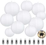 LIHAO 10PCS Paper Lanterns with Warm White Balloon Lights Chinese Round Hanging Paper Lantern Lampsahdes Party Decorations